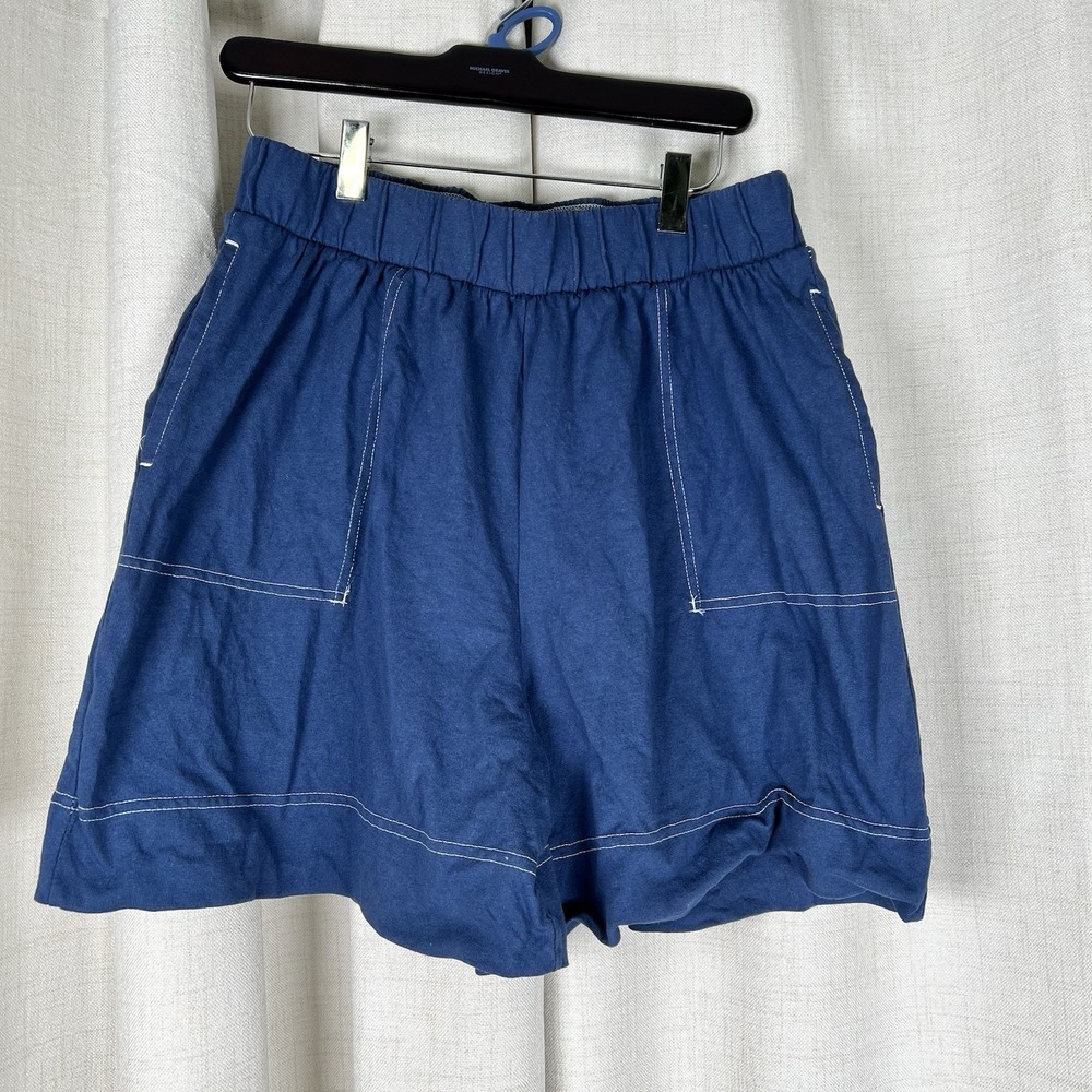 Free People Beach Strata Mom Shorts Cotton Navy Blue Small Pull On Comfort Beach
